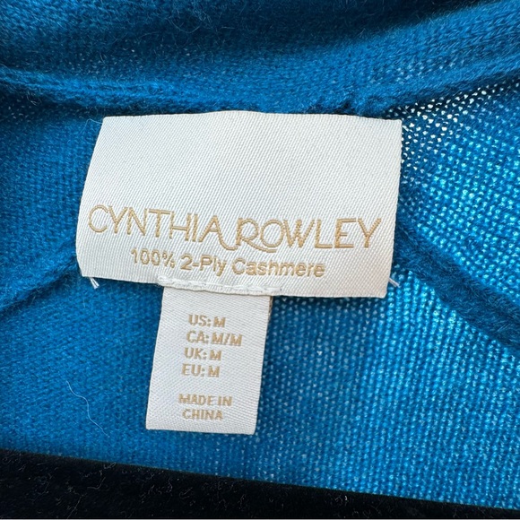 100% Cashmere 2-ply Cynthia Rowley teal open front Cabincore cardigan.Size M - Picture 2 of 6
